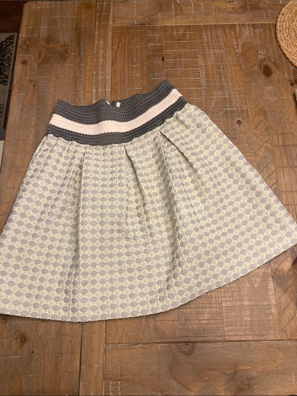 Maeve Light Green and Gray Pleated Circle Skirt EUC size small